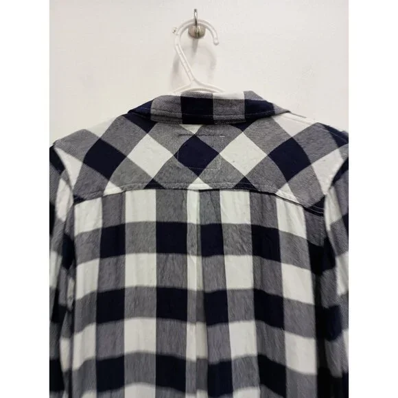 Rails Womens Flannel Shirt XS Black White Plaid Long Sleeve Casual Preppy Grunge - Picture 7 of 7